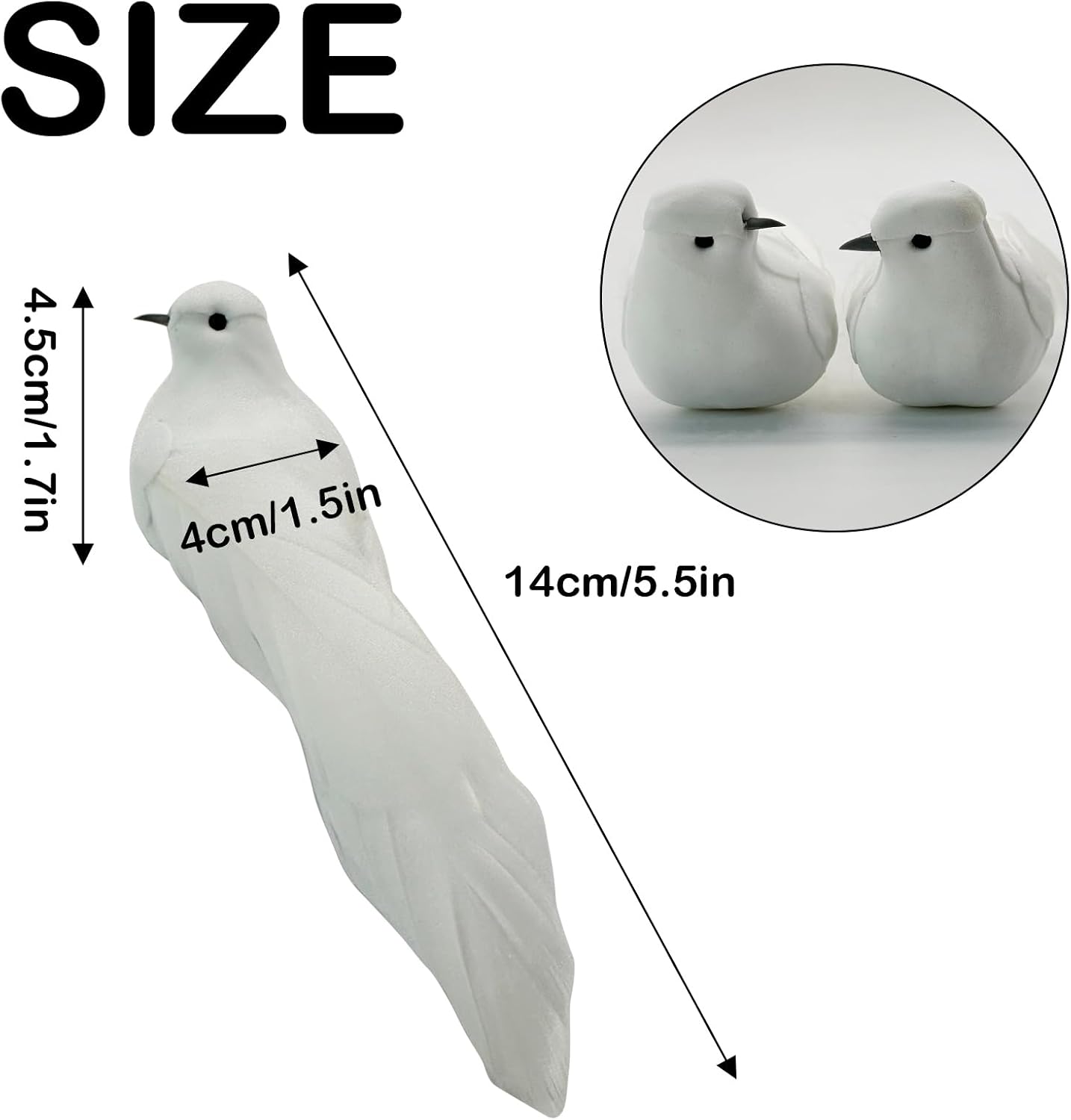 2PCS Artificial White Doves Bird Ornaments 5.5inch Foam Feathered Birds for Christmas Decoration Weding Party Home Garden Decor
