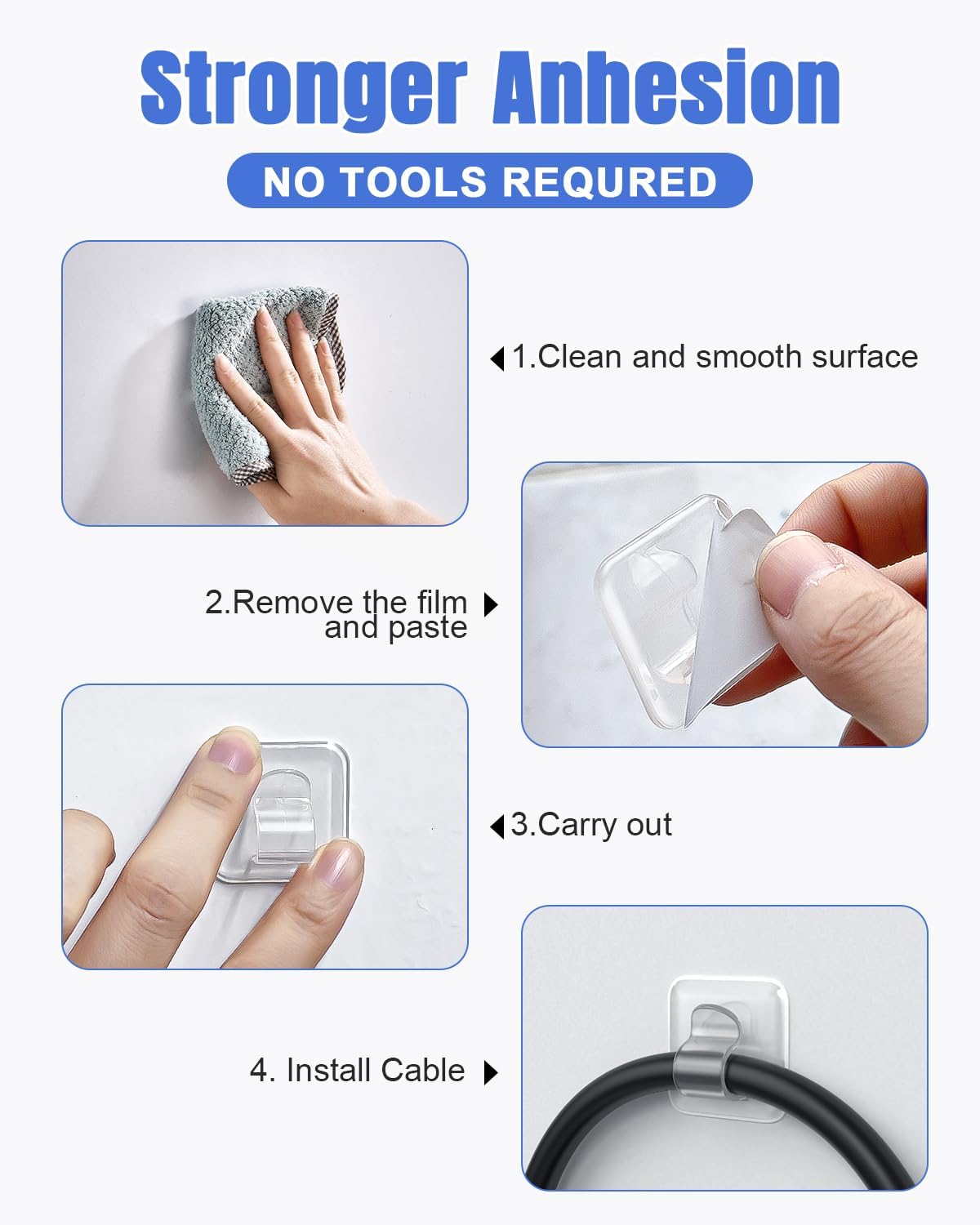 LZC Hooks for Outdoor String Lights Clips: 25 Pack Square Clear Large Heavy Duty Light Hook Waterproof Adhesive Strips - Outside Hanging Rope Light Cable Cord Holders Organizer