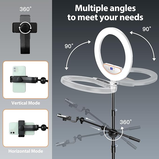Ring Light 22inch Kit: Ring Light Tripod for iPhone ipad,with 75" Tripod/LCD Display/4 Phone Tablet Clips/2 USB Ports,LED RingLight for Barber Makeup Tattoo TikTok Video Recording Vlog (White)