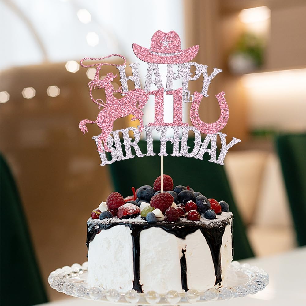 Western Happy 11th Birthday Cake Topper, Cowgirl 11th Birthday Party | Cowgirl Birthday Cake Topper for Western Theme Birthday Baby Shower Cowgirl Party Supplies
