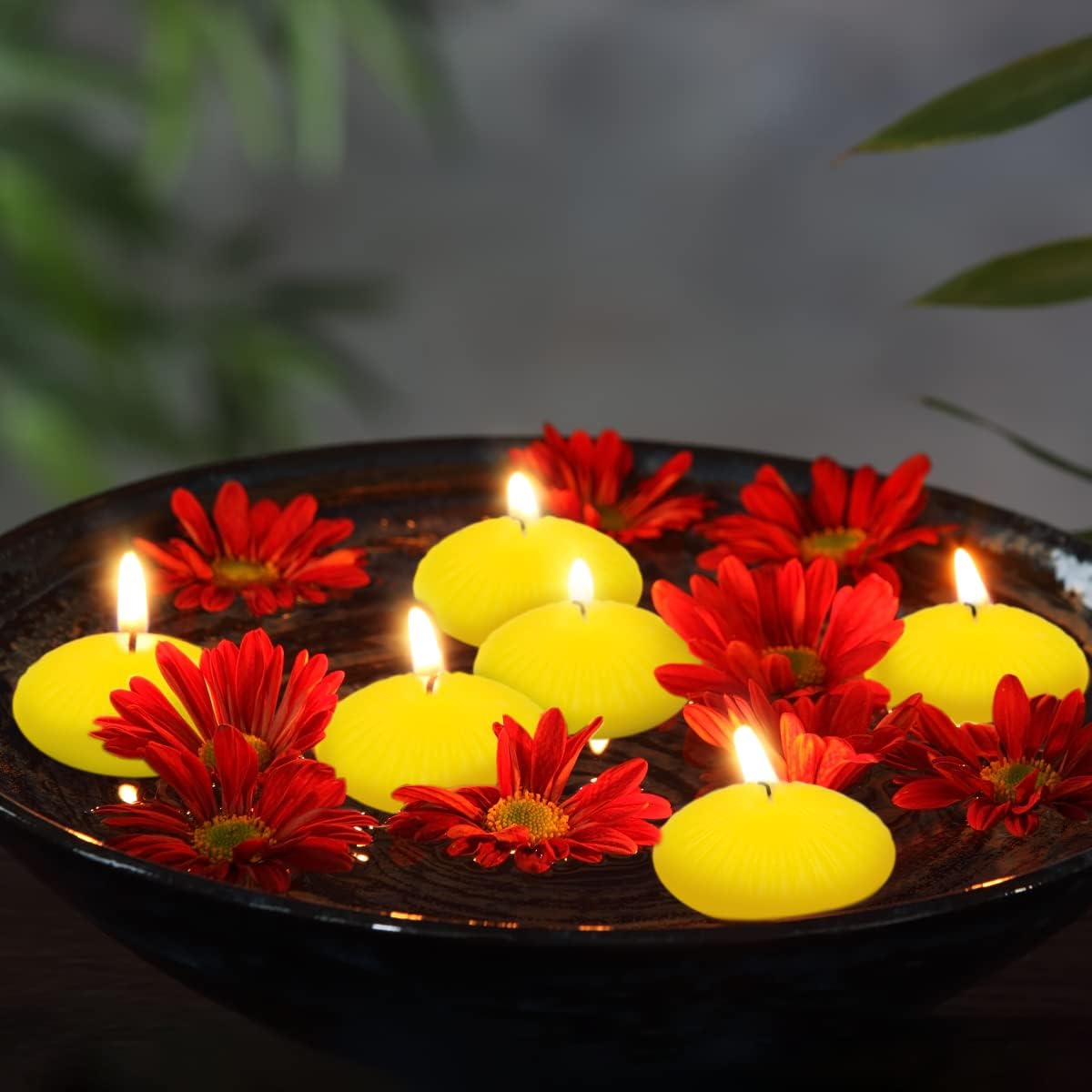 12 Pack 3 Inch Citronella Floating Candles for Summer, 10 Hour Yellow Dripless Tealight Candles for Cylinder Vases, Centerpieces at Wedding Party Pool Holiday