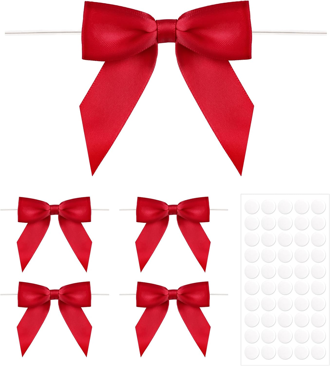 Anwyll 50Pcs Twist Tie Bows - 3.5Inch Premade Gift Bows for Cake Gift Wrapping Balloon Craft Treat Bag Satin Ribbon Bow for Merry Christmas Decoration Birthday Party Bridal Shower Wedding Favors (Red)