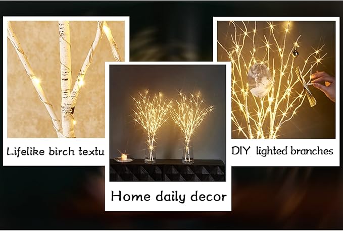 Fudios Birch Branch Lights with Timer for vase 100 LED Lighted Willow Twig 32IN Tall Battery Operated Home Party Indoor Outdoor use