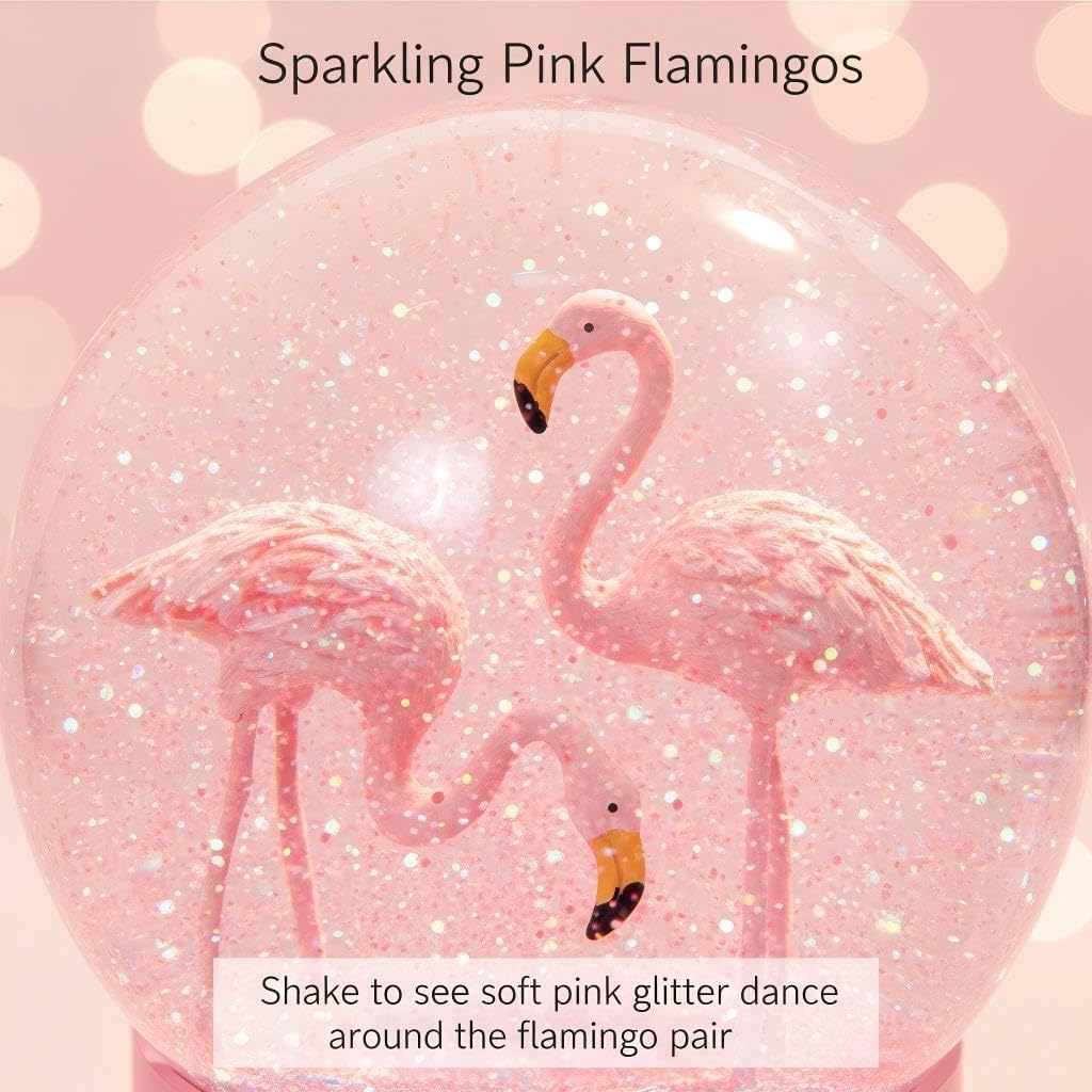 Pink Flamingo Snow Globes for Girls, 100MM Christmas Snow Globe for Kids, Glass Glitter Snowglobes for Adults Women Home Office Table Decor Birthday Valentine Gift