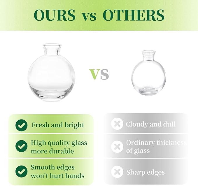 Glass Bud Vases Set of 6, Hewory Cute Clear Small Vases Handmade, Mini Glass Flower Vase for Floral Arrangement, Tiny Centerpiece for Wedding Party Events Home Office Table Decor (Not Include Flower)