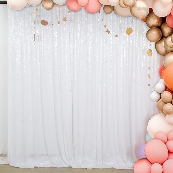 ShinyBeauty Photobooth Background Best Choice-7FTx7FT-White-Sequin Photography Backdrop Curtains for Wedding