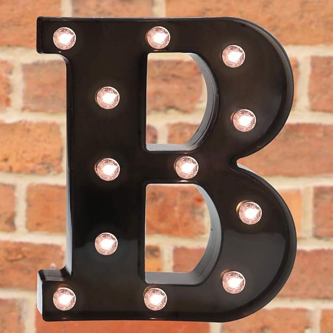 Light Up LED Letter Marquee Sign - Alphabet Marquee Letters with Lights For Wedding Birthday Party Christmas Night Light Lamp Home Bar Decoration B, Black