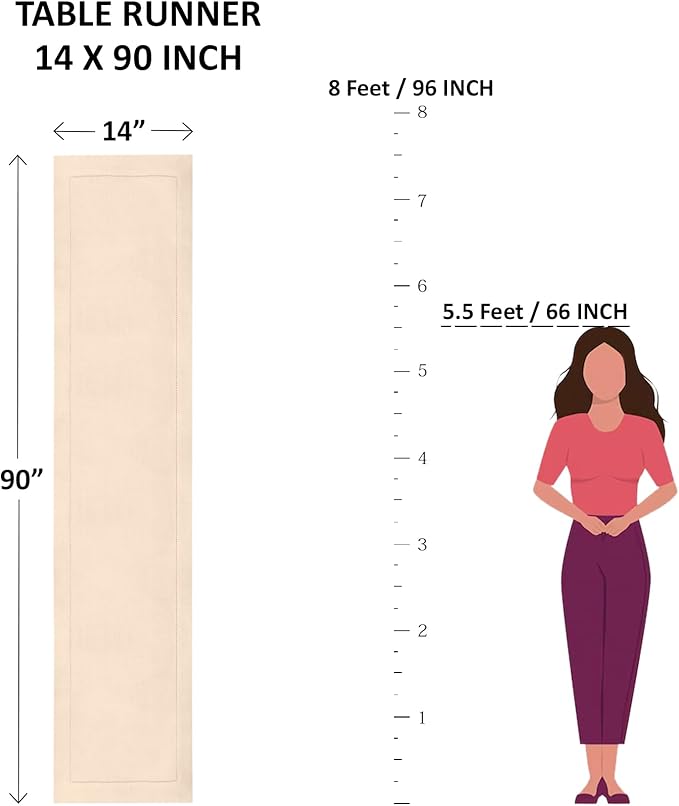 Solino Home Linen Table Runner 90 Inches Long - Classic Hemstitch 100% Pure Linen Purple Dining Table Runner 14 x 90 Inch for Fall, Autumn, Halloween, Thanksgiving, Holiday