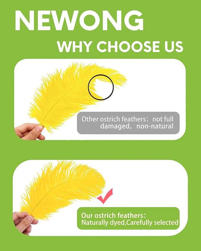 NEWONG 30pcs Yellow Ostrich Feathers Natural Bulk 11-14inch(28-35cm) Vase Craft Wedding Home Party Centerpieces Christmas Day Decoration