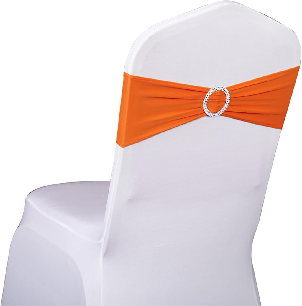 50 Pack Spandex Orange Chair Sashes for Wedding Stretch Chairs Bows Bands with Slider Buckles for Party Birthday Feast Banquet Restaurant Halloween Christmas Events Decorations