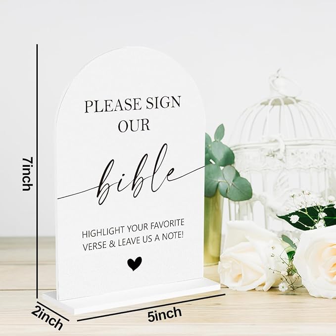 2Pcs Sign Our Bible Wedding Sign Cards and Gifts Signs for Wedding Engagement Party Bridal Shower Baby Shower Table Desk Acrylic Decor