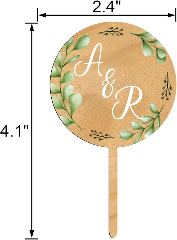 Custom Cupcake Toppers Cake Decorations in Wood for Wedding Engagement Baby Shower Birthday Party etc. (Design B / 12 PCS)
