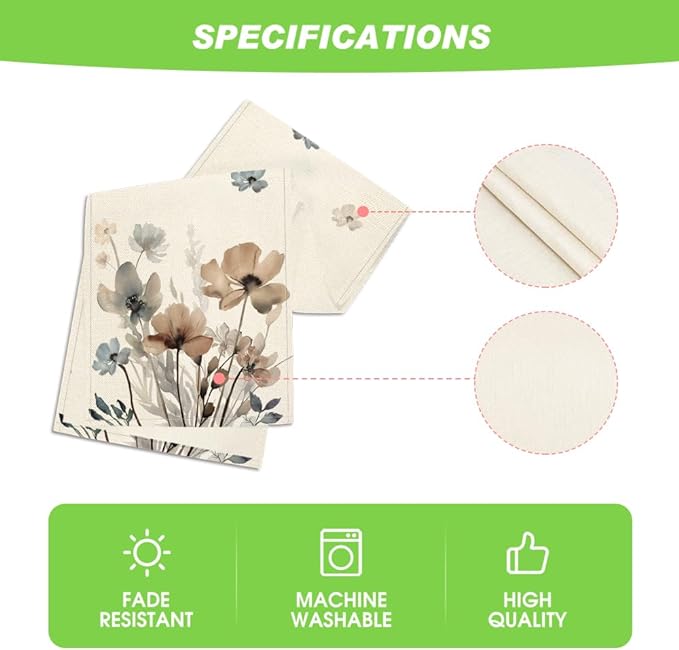 Artoid Mode Brown Poppy Floral Leaves Spring Table Runner, Seasonal Summer Kitchen Dining Table Decoration for Home Party Decor 13x48 Inch