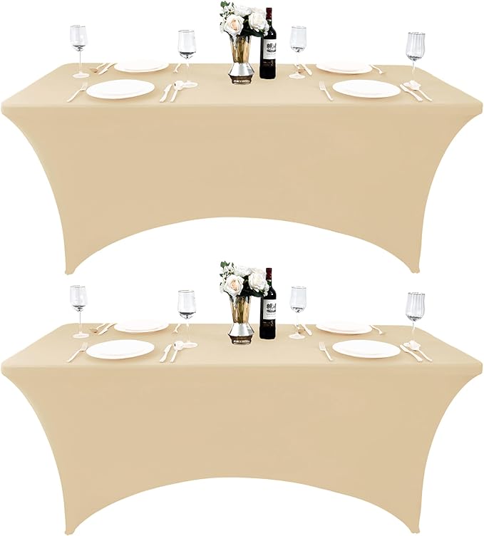 2-Pack 8ft Spandex Table Covers for Rectangle Folding Tables - Washable Elastic Tablecloth - Ultimate Fitted Table Protector for Birthday Parties, Trade Shows, Banquet