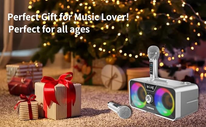 Karaoke Machine for Adults and Kids with 2 UHF Wireless Microphones,Portable Bluetooth Speaker PA Speaker System with LED Party Lights for Home Party, Picnic,Car,Outdoor/Indoor/Birthday Gifts