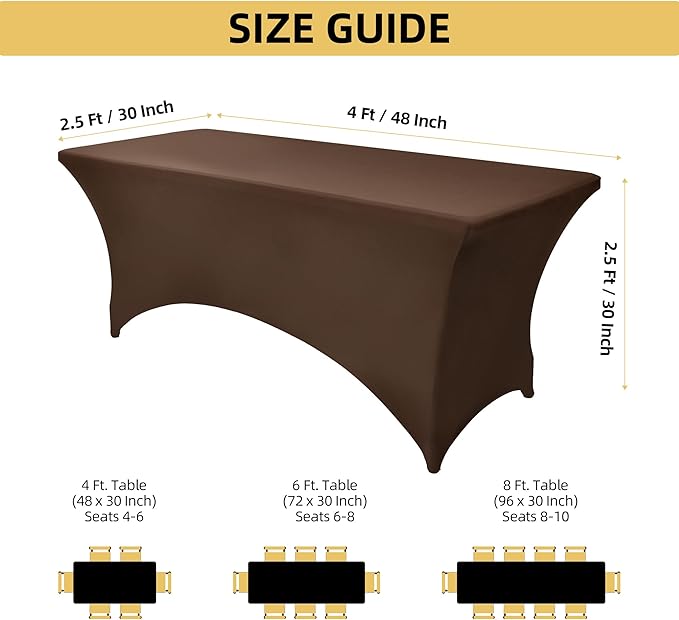 2-Pack 4ft Spandex Table Covers for Rectangular Folding Tables - Wrinkle Resistant Stretch Tight Table Cloths - Ultimate Fitted Table Protector for Parties, Banquet, and Wedding