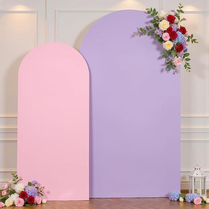 Pink Purple Arch Backdrop Cover for Wedding, 7.2FT 6FT Set of 2 Stretchy Spandex Fitted Arch Stand Cover for Baby Shower, Birthday Party Decor, Chiara Backdrop Cover with Double-Sided Design