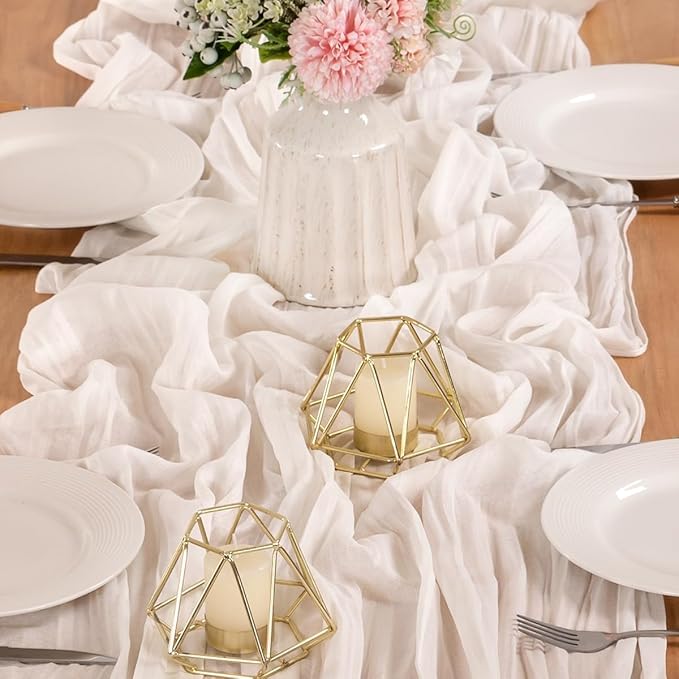 MLMW 6 Pack Ivory White Table Runner Cheesecloth Boho Gauze Rustic Cheese Cloth Table Runner 160 inch Sheer 13.3ft for Thanksgiving Wedding Party Baby Bridal Shower Birthday