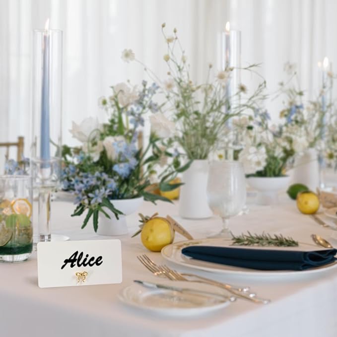26Pcs Decorative Bow Place Card Holders Bulk Gold Name Card Stands Set Photo Holders for Wedding Birthday Party,Table Place Cards, Food Signs，Name Tag