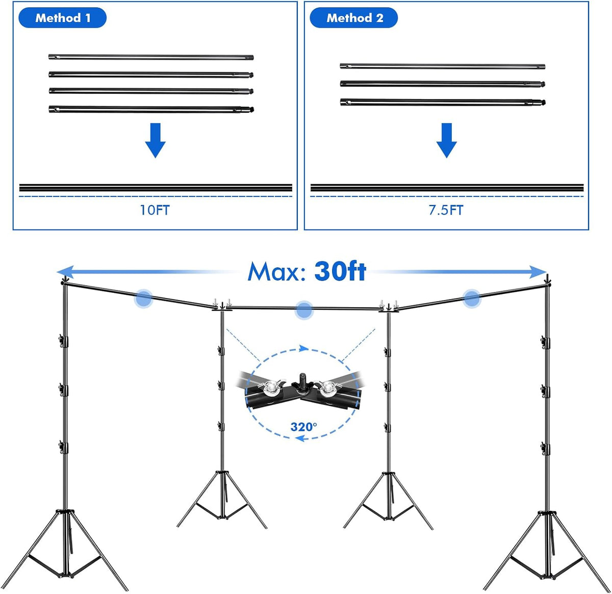 SLOW DOLPHIN Photo Video Studio 30ft (Wide) x 10ft (Tall), Degree Crossbar Ro...