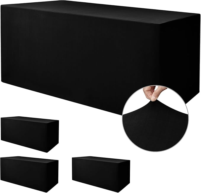 Nasitos Spandex Fitted Table Covers for 6 Foot Tables - 72 x 30 Inch - 4 Pack Black Stretch Rectangle Table Clothes, Wrinkle Resistant Tablecloths for Folding Table, Parties, Trade Show, Birthday