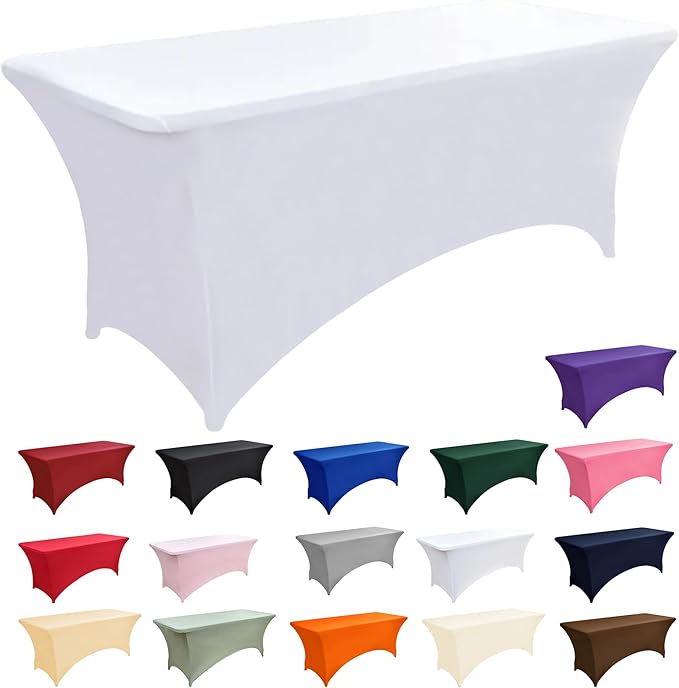10-Pack 4ft White Spandex Table Covers for Rectangular Folding Tables - Wrinkle Resistant Stretch Tight Table Cloths - Fitted Table Protector for Parties, Trade Shows, Banquet, and Wedding