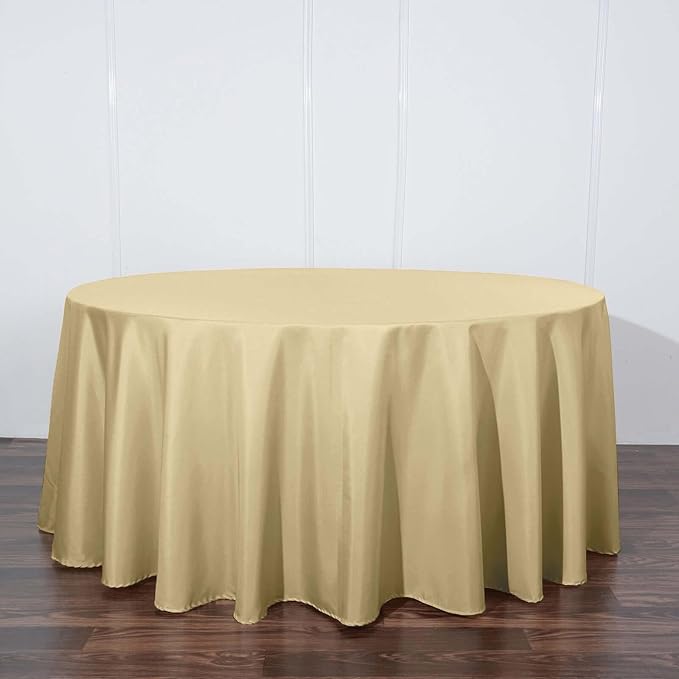 Efavormart Round Tablecloth, 120 Inch Stain & Wrinkle Resistant Washable Table Cloth, Decorative Polyester Fabric Table Cover for Banquet, Wedding, Dining - Champagne