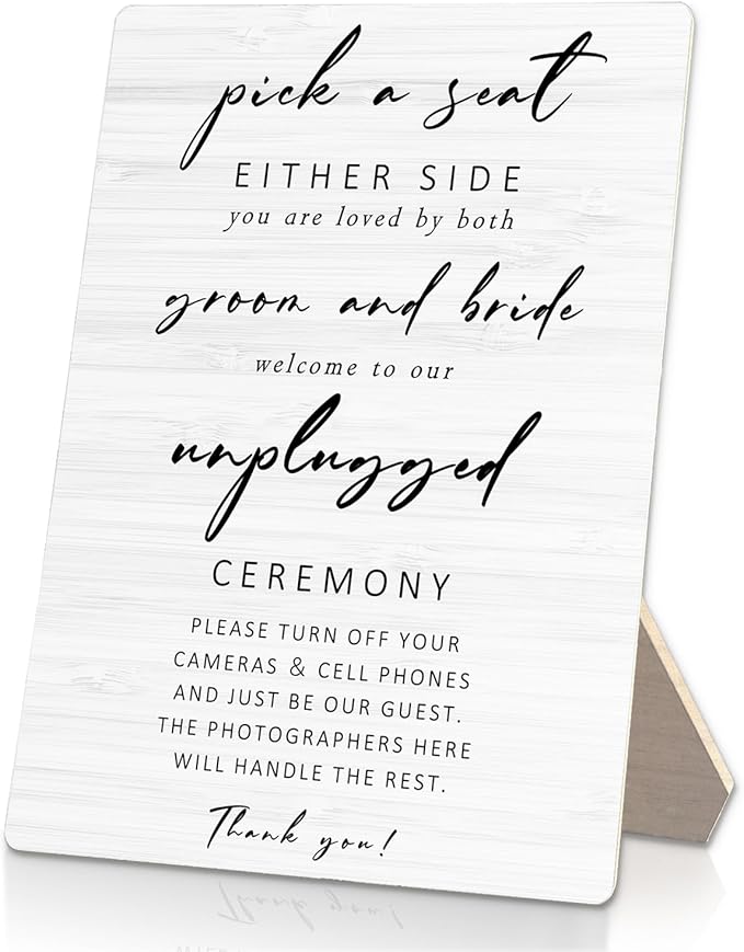 Unplugged Ceremony Sign for Wedding, Wooden Wedding Sign Stand 5x7inch, Wedding Signs for Ceremony and Reception, Wedding Table Decorations