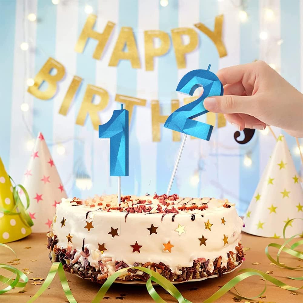 Number Birthday Candles(9 Candle Blue) 3D Diamond Shape Number Happy Birthday Cake Candles for Birthday Party Wedding Decoration Reunions Theme Party