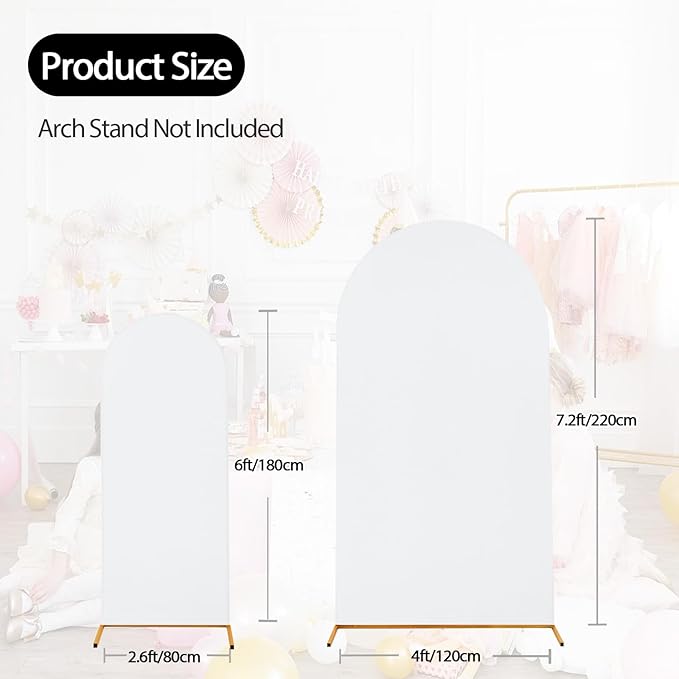 WEERRW White Arch Backdrop Cover Set of 2 Spandex Fitted Round Top Chiara Backdrop Stand Stretchy Wedding Covering for Event Birthday Party Banquet Decoration (6FT, 7.2FT)