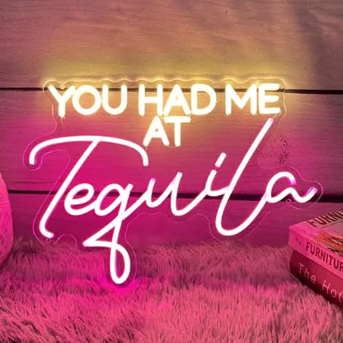 You Had Me At Tequila Neon Sign, Custom Bar Neon Light Home Bar Cocktail Tequila Party Decor Quote Tequila Alcohol Sign USB Size:16x11inch