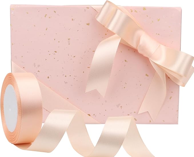 Naked pink Solid Satin Ribbon 1 Inch 25 Yards Solid Polyester Fabric Ribbon for Gift Wrapping Wedding Christmas Baby Shower Birthday Party Decoration Handmade Immortal Flower Craft