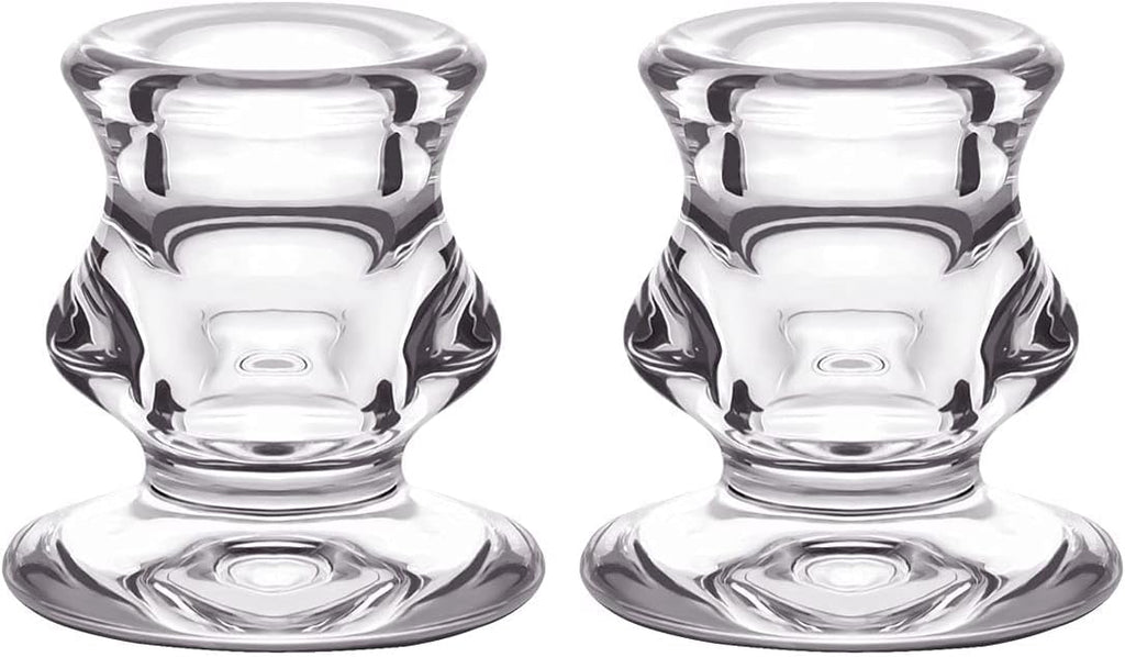 Clear Glass Candlestick Holders, Set of 2 Taper Candle Holders for Wedding, Decoration and Dinning