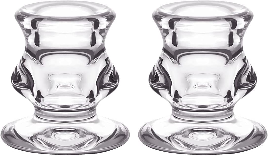 Clear Glass Candlestick Holders, Set of 2 Taper Candle Holders for Wedding, Decoration and Dinning