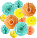 12pcs 6’’ 8’’ Honeycomb Balls Tissue Paper Fans Party Honeycomb Ball Fans Wall Tissue Pom Poms Flower Balls Hanging Paper Fans for Party Baby Shower Birthday Wedding Nursery Decor(Yellow Orange kit)