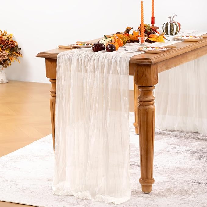 Ivory White Cheesecloth Table Runner 10 Pack Fall Table Runners Boho Gauze 120 Inches White Cheese Cloth Fall Table Decorations for Thanksgiving Weddings Bridal Baby Shower