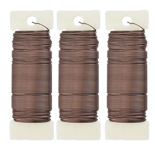 HAHIYO 22Gauge Coffee Color Metal Floral Wire - 3 Rolls, 115Yards (345Feet) - Flexible Paddle Wire for Craft, Christmas Wreath, Flower Arrangement, Bouquet Wrapping, Wedding DIY