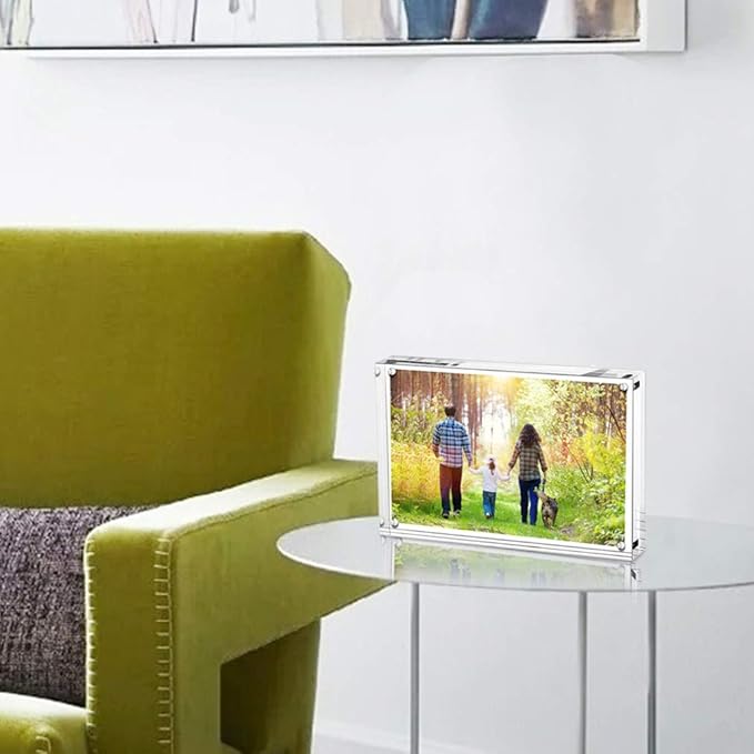 Boxalls 5x7 Inches Acrylic Picture Frames- 3 Pack, Desktop Frameless Photo Frames with Magnetic, Double Sided Transparent (3 Pack)