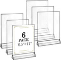 Floroom 6 Pack 8.5x11 Inch Clear Acrylic Sign Holders, Double-Sided Black Display Stand Picture Frames for Table Numbers, Menus, Flyers, Weddings, and Offices