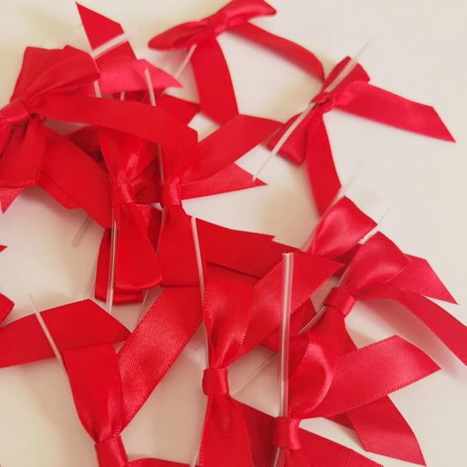 50pcs 2-1/2" Red Satin Ribbon Bows with Twist Ties for Gift Wrapping Packing Christmas Decoration (Red)