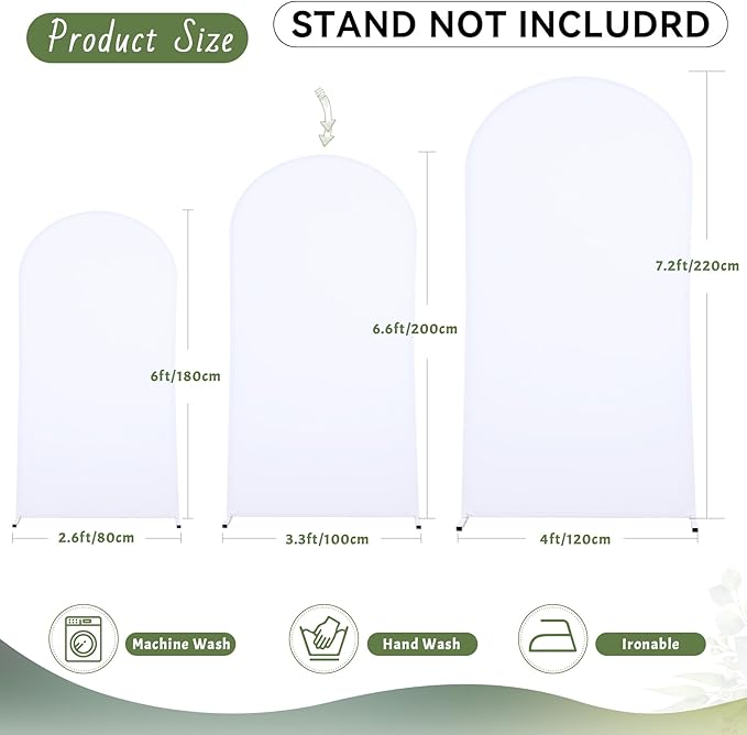 6FT White Arch Backdrop Cover - Polyester Fitted Wedding Arch Stand Covers Round Top Chiara Arch Backdrop Cover for Birthday Party Banquet Photo Background Decoration