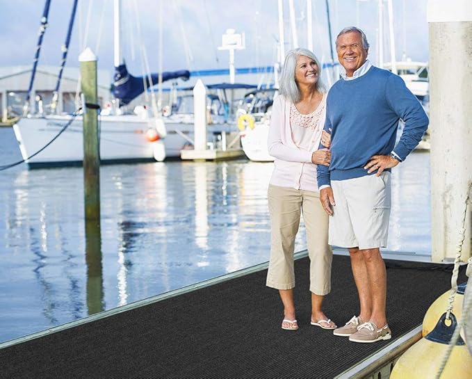 House, Home and More Indoor Outdoor Double-Ribbed Carpet Runner with Skid-Resistant Rubber Backing - Smokey Black - 3 Feet x 50 Feet