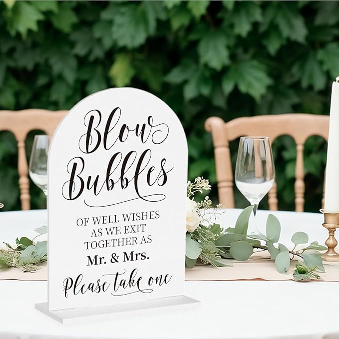Wedding Blow Bubbles Sign, Blow Bubbles Desk Decor, Wedding Ceremony Party Reception Table Desk Acrylic Decor