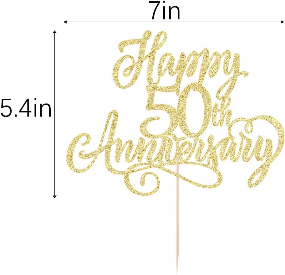 Golden glitter Happy 50th Anniversary Cake Toppers -Wedding Anniversary Party Decorations, Company Anniversary Party, 50th Birthday Party Decorations
