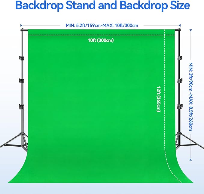 EMART Photo Video Studio 8.5 x 10ft Green Screen Backdrop Stand Kit, Photography Background Support System with 10 x12ft 100% Cotton Muslin Chromakey Curtain