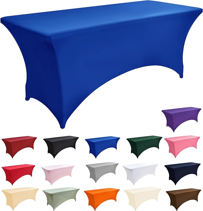2-Pack 6ft Spandex Table Covers for Rectangle Standard Folding Tables - Wrinkle Resistant Stretch Tablecloths - Ultimate Fitted Table Protector for Parties, Trade Shows, Banquet
