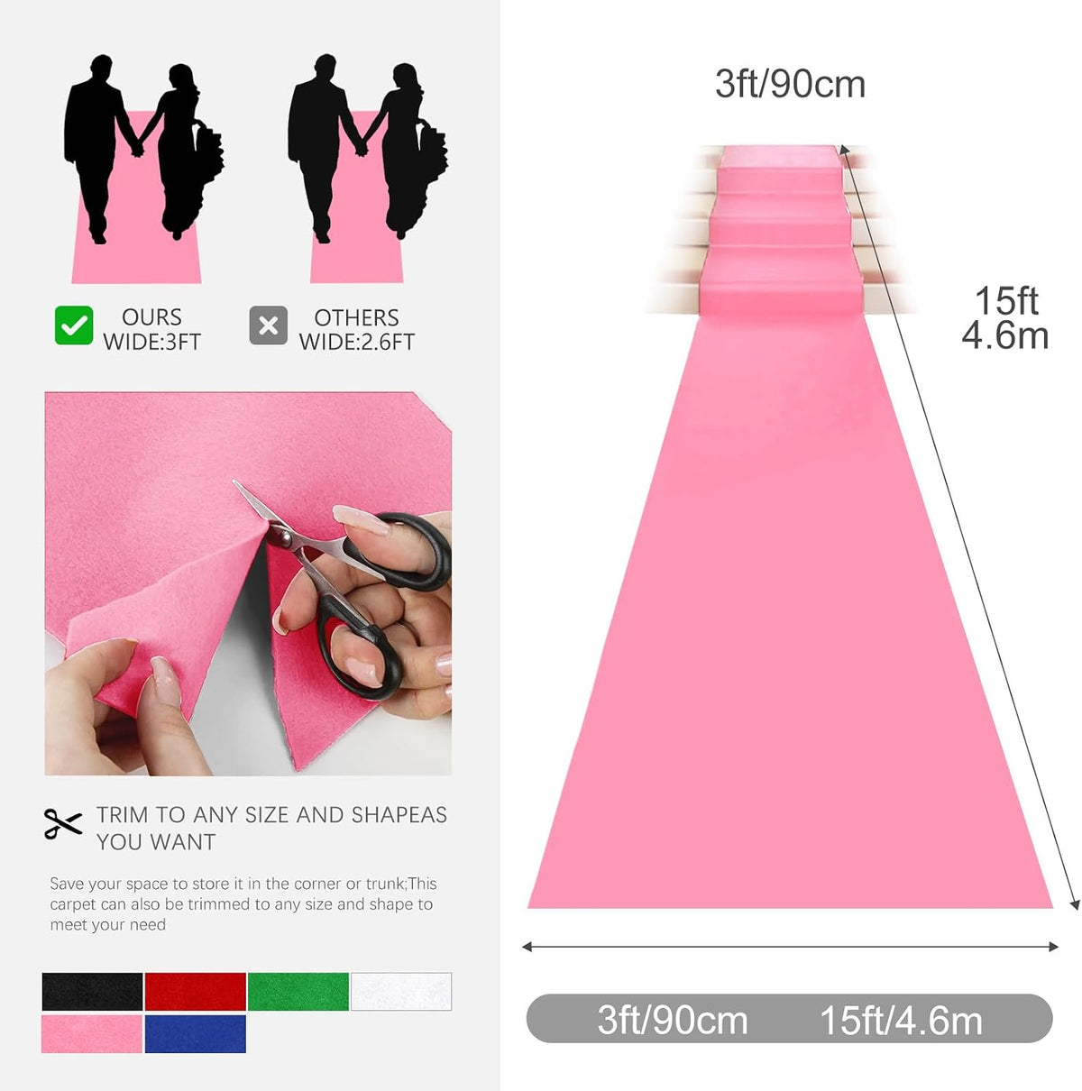 VOK Pink Aisle Runner Carpet Rugs for Wedding Accessories, Premium 160 GSM Fe...