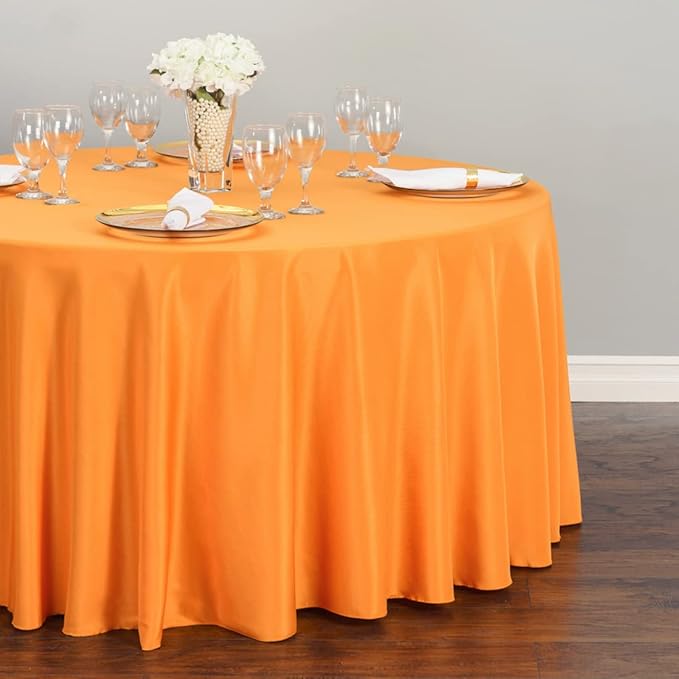 LTC LINENS Orange Round Tablecloth - 132 Inch Round Tablecloth, Large Party Table Cloth, Wrinkle Resistant, Washable Polyester Fabric Table Cover Linens for Wedding, Party, Banquet