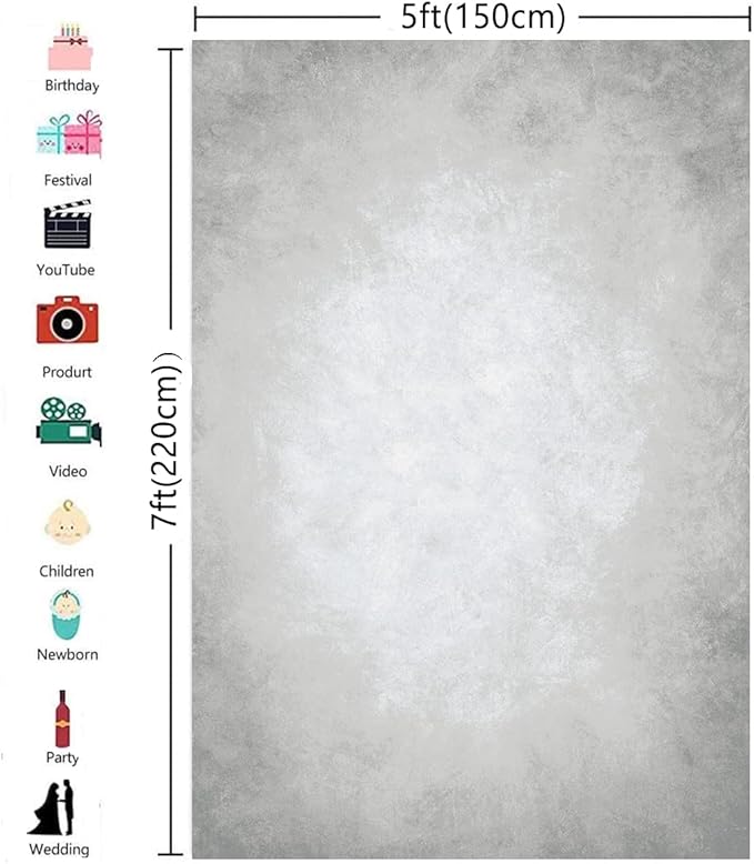5x7ft Grey Portrait Photography Backdrops Solid Texture Abstract Photo Background for Photoshoot