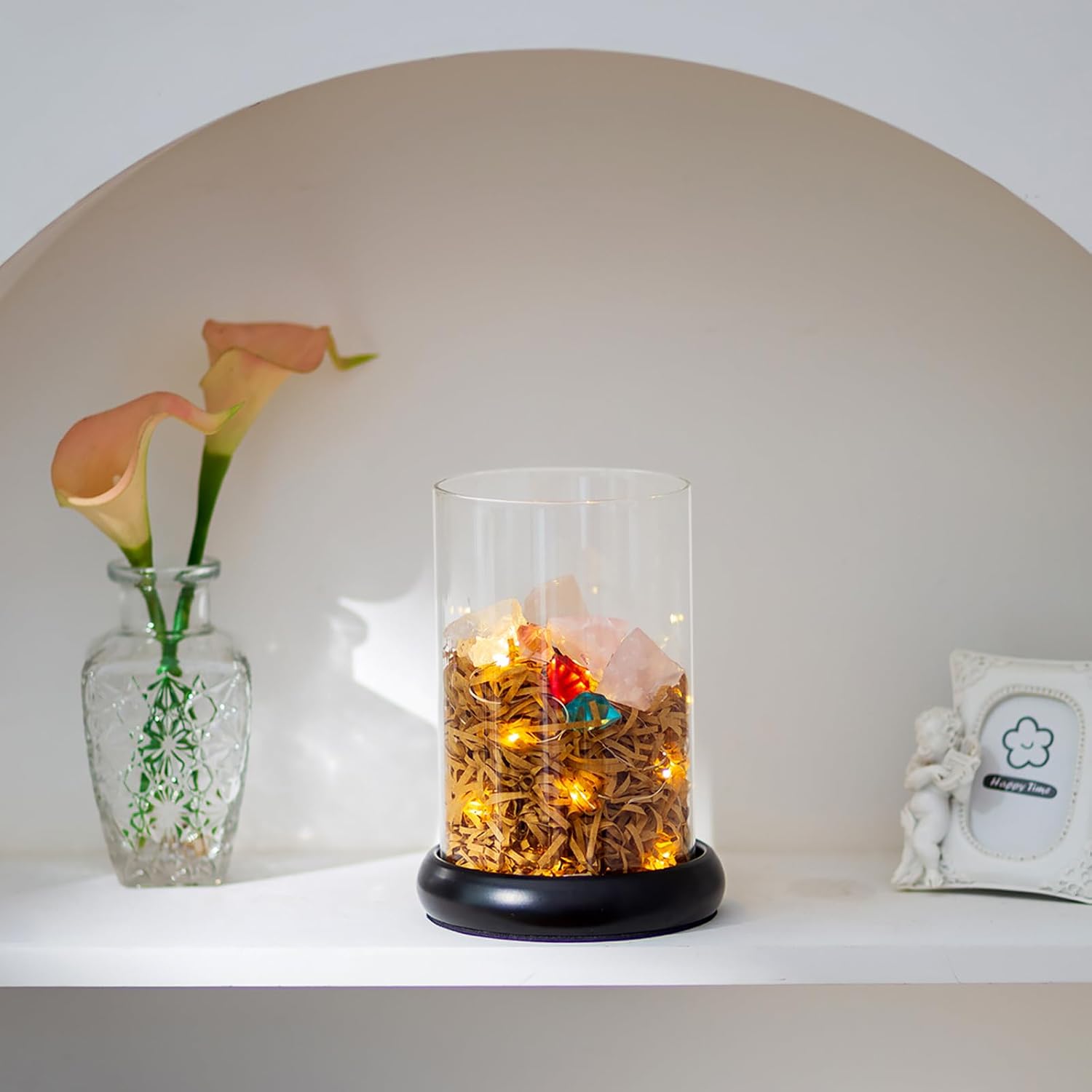 Sziqiqi Black Hurricane Candle Holder - Clear Glass Pillar Candle Holder Cylinder Lantern with Metal Tray for Mantel Fireplace Coffee Dining Table Decorative Table Centerpieces for Christmas Wedding